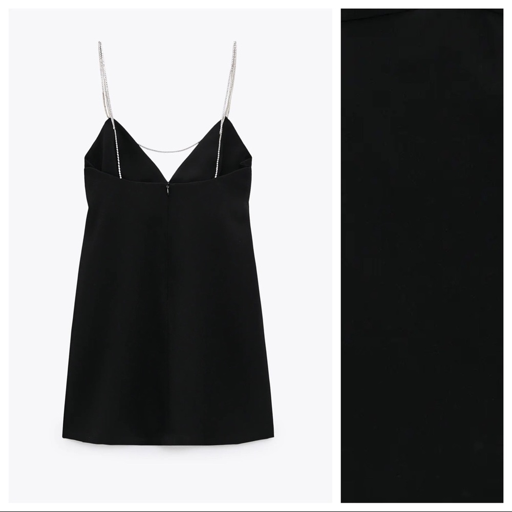Sold.Zara Black Rhinestone Strap Mini Dress Size M - Picture 4 of 8